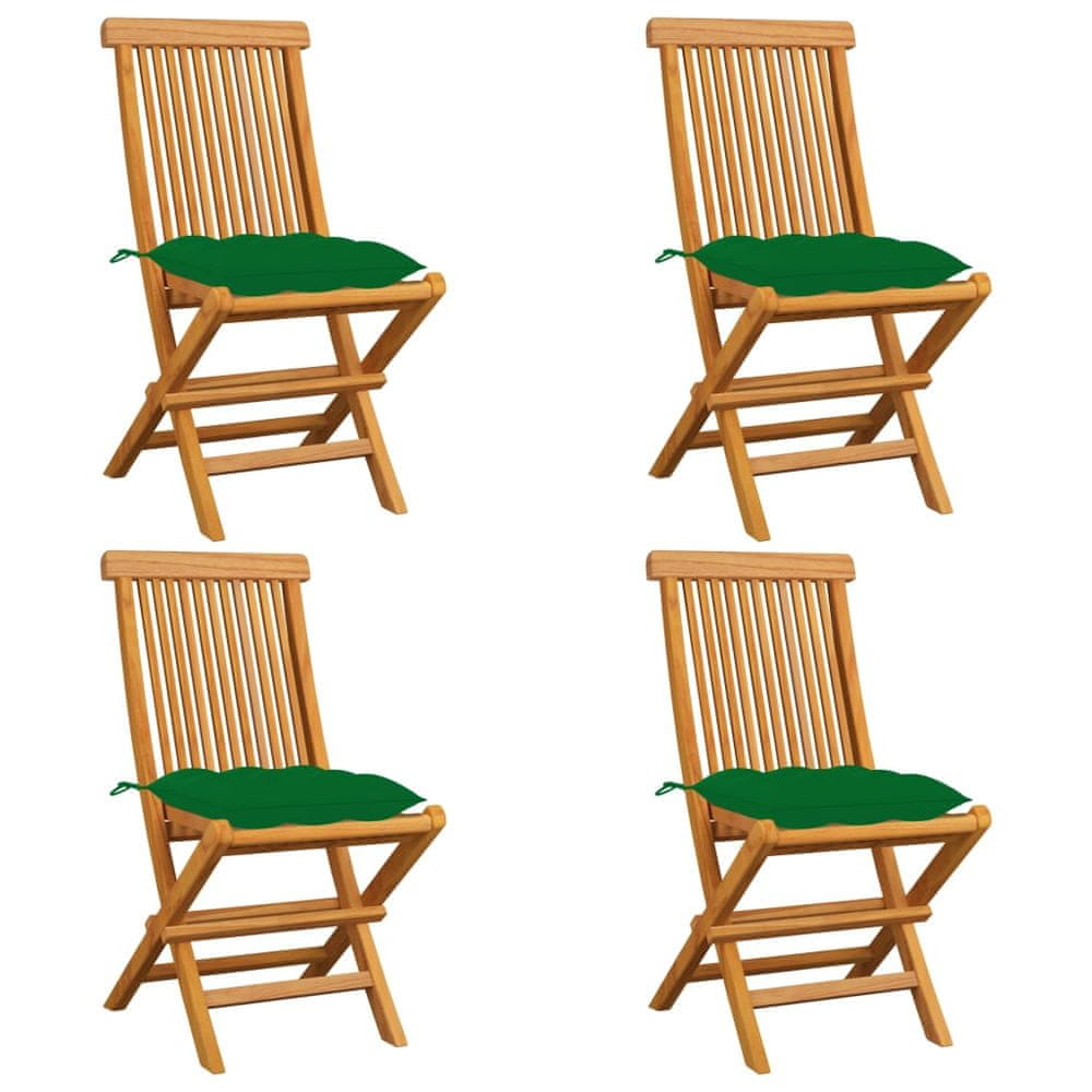 Vidaxl Záhradné stoličky so zelenými podložkami 4 ks tíkový masív